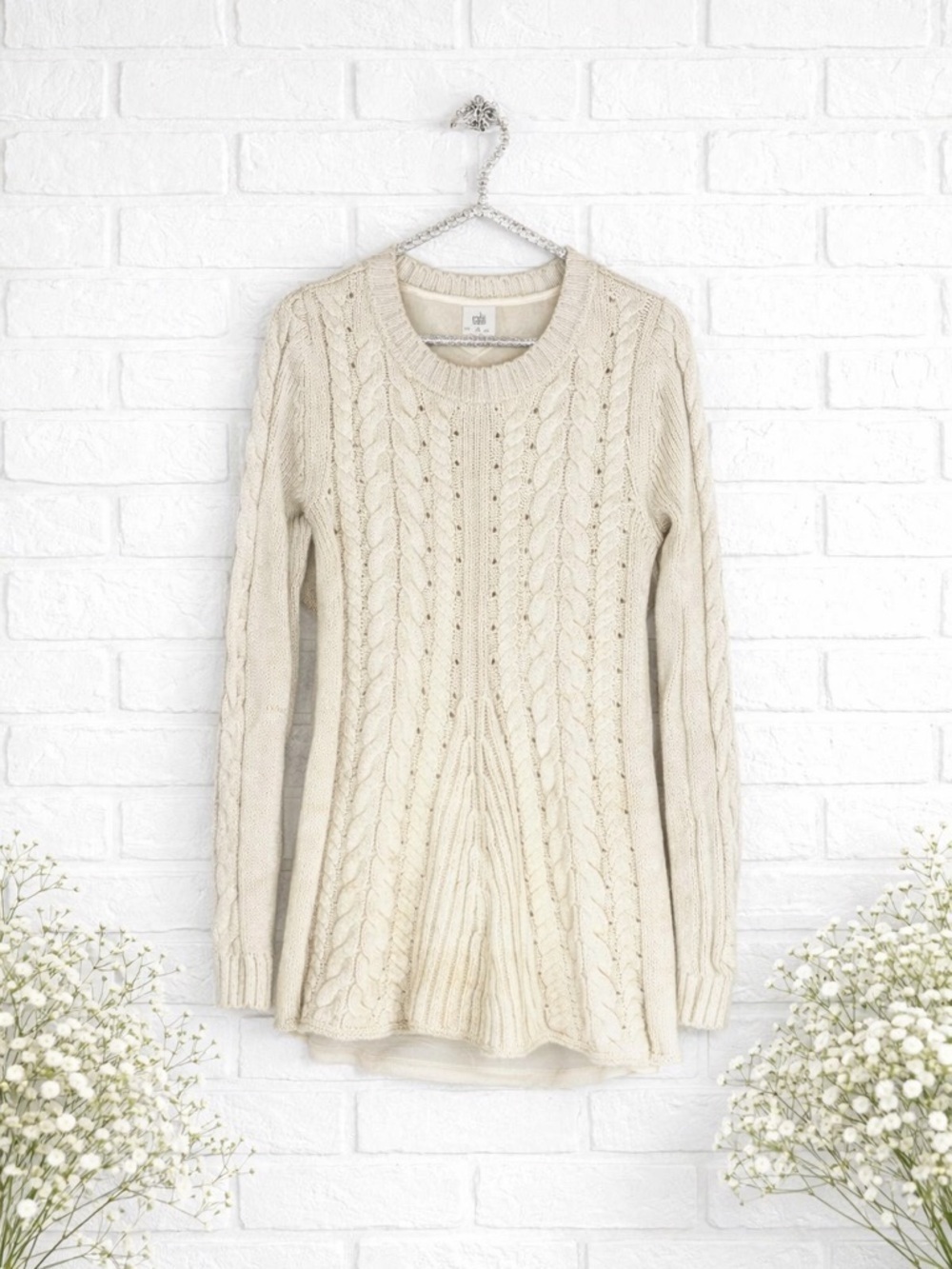 Cabi Style 3157 Cream Cable Lace up Long Sleeve Sweater Size XS